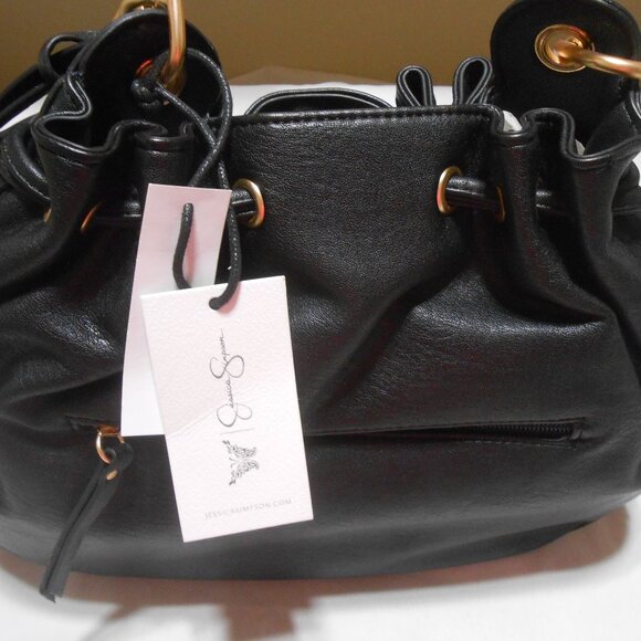 NEW BLK JESSICA SIMPSON HOLLIS HOBO FAUX LEATHER PURSE BAG GOLD BUTTERFLY CHARM - Picture 12 of 15